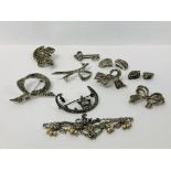 COLLECTION OF VINTAEG MARCASITE JEWELLERY TO INCLUDE BROOCHES, ETC.