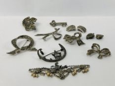 COLLECTION OF VINTAEG MARCASITE JEWELLERY TO INCLUDE BROOCHES, ETC.