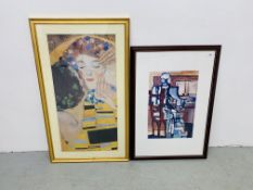 TWO ABSTRACT PRINTS "SONATA" FROM AN ORIGINAL BY CAROL ANN PENNINGTON AND "THE KISS"
