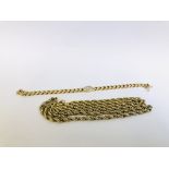 A GOLD TONE COSTUME BRACELET MARKED "PANETTA" ALONG WITH AN UNMARKED ROPE TWIST NECKLACE.