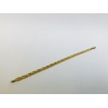 A 9CT GOLD BRACELET THE FLAT LINKS OF HEART SHAPE.