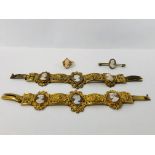 PAIR OF VINTAGE GILT CAMEO BRACELETS ALONG WITH A CAMEO RING AND BROOCH