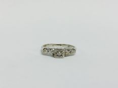 LADIES SINGLE STONE DIAMOND RING, DECORATIVE SHOULDERS MARKED PLAT (RUBBED MARKS).