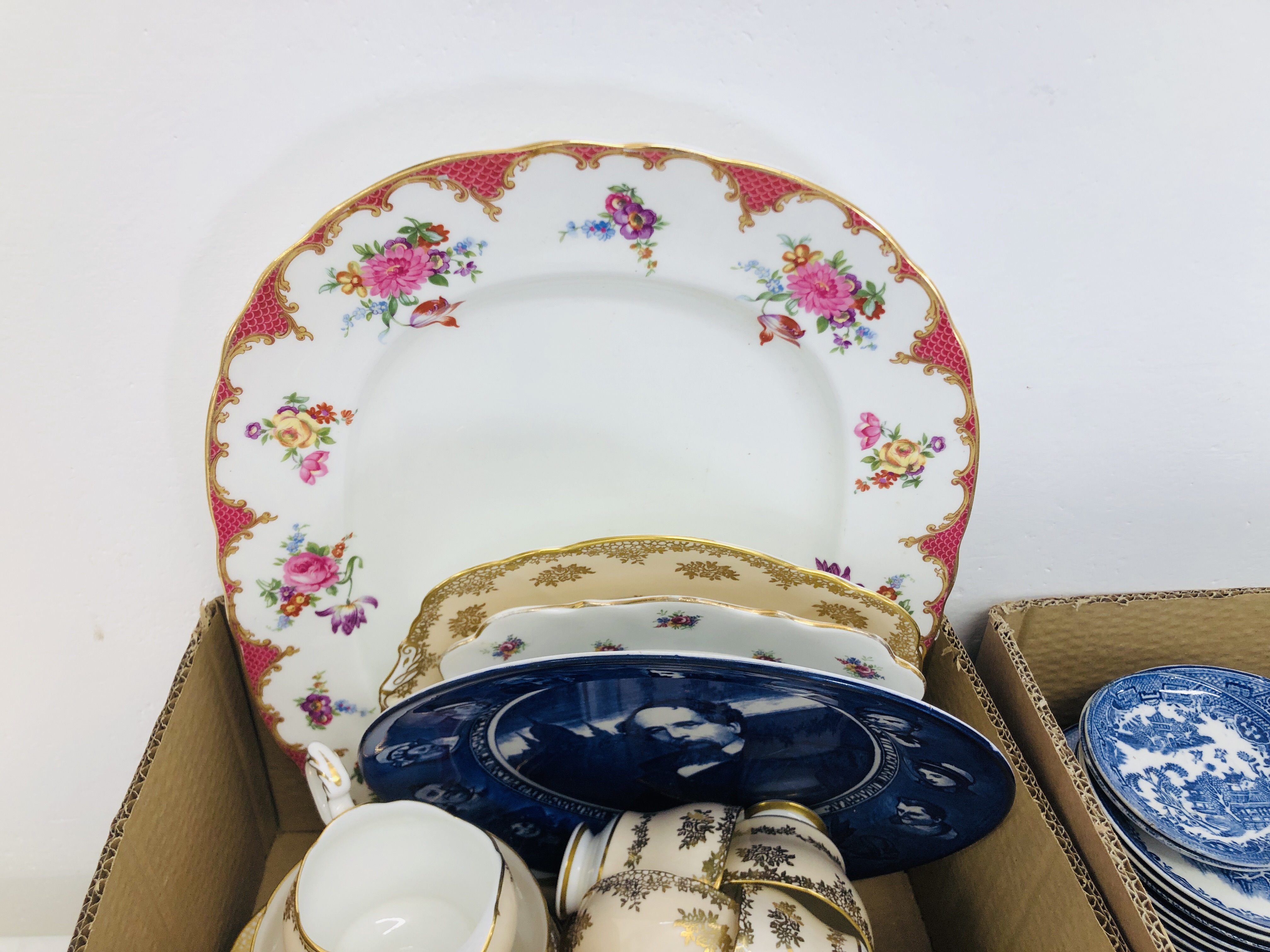 3 X BOXES OF ASSORTED VINTAGE CHINA TO INCLUDE BLUE AND WHITE WILLOW PATTERN, MASONS, - Image 16 of 16