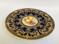 A ROYAL WORCESTER HAND PAINTED CABINET PLATE "FALLEN FRUITS" BEARING SIGNATURE LEAMAN D 27CM.