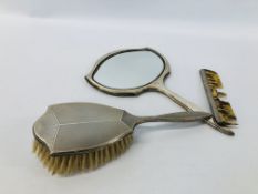 AN ART DECO SILVER BACKED THREE PIECE DRESSING TABLE SET,
