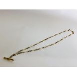 A 9CT GOLD T-BAR NECKLACE.