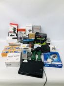 BOX OF ASSORTED HOUSEHOLD ELECTRICALS TO INCLUDE THOMSON HD INDOOR ANTENNA, MEDIA BOXES, WEB CAMS,