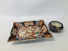 A JAPANESE IMARI BOWL AND A RECTANGULAR PLATE DECORATED WITH DEER