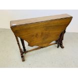 A VICTORIAN MAHOGANY GATELEG OCCASIONAL TABLE WITH SHAPED TOP AND FRET WORK DETAIL (EXTENDED 94CM &