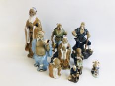 COLLECTION OF CHINESE MUD MAN FIGURES (10) OF VARIOUS SIZES.