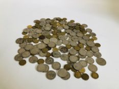 5ML BOX OF HALF CROWNS, TWO SHILLINGS AND THREE PENCE COINS.