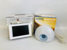 A LINX MULTI MEDIA DIGITAL PHOTO DISPLAY ALONG WITH LUMIE BODY CLOCK - SOLD AS SEEN.