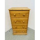 WAXED PINE 4 DRAWER CHEST W 62CM, D 46CM, H 106CM.