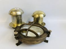 TWO VINTAGE SOLID BRASS SHIPS VENTS, "BOAT", SHIPS LANTERN / LIGHT (GLASS A/F).