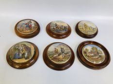 6 X ASSORTED VINTAGE POT LIDS TO INCLUDE "THE SPORTSMAN" SHAKESPEARE AND UNCLE TOBY (RIM CHIP)