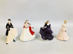 4 X ROYAL WORCESTER FIGURINES TO INCLUDE THE ROSE, FLORAL LADIES FEBRUARY,