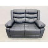 AN AS NEW QUALITY FAUX LEATHER BLACK TWO SEATER RECLINING SOFA - SOLD AS SEEN