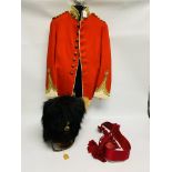 A LANCASHIRE FUSILIER BEARSKIN BUSBY, THE INSIGNIA READING EGYPT, A FULL DRESS TUNIC,