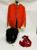 A LANCASHIRE FUSILIER BEARSKIN BUSBY, THE INSIGNIA READING EGYPT, A FULL DRESS TUNIC,