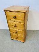 MODERN HONEY PINE 4 DRAWER TOWER CHEST W 45CM, D 40CM, H 92CM.