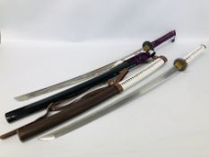 TWO REPLICA SAMURAI SWORDS IN SHEATHS - NO POSTAGE, COLLECTION ONLY - MUST BE 18 YEARS OF AGE.