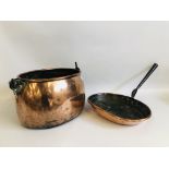 A LARGE COPPER BUCKET AND PAN WIDTH 42CM. HEIGHT 24CM.