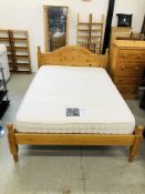 HONEY PINE BEDFRAME + SNUGGLE MEMORY ORTHO 2000 EXECUTIVE COLLECTION DOUBLE MATTRESS.