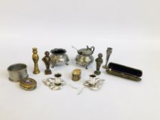 COLLECTION OF VINTAGE COLLECTIBLES TO INCLUDE PEWTER MUSTARD AND SALT AND SERVIETTE RING,