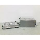 STAINLESS STEEL THREE POT TABLE TOP WET BAIN MARIE AND STAINLESS STEEL THREE POT WARMING TRAY -