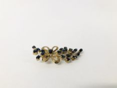 VINTAGE BOUQUET BROOCH SET WITH BLUE STONES MARKED 14K.