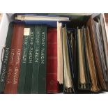 A BOX WITH SECONDHAND STAMP ALBUMS, STOCKBOOKS, THREE PACKETS OF PRAGNELL MULTO LEAVES, ETC.