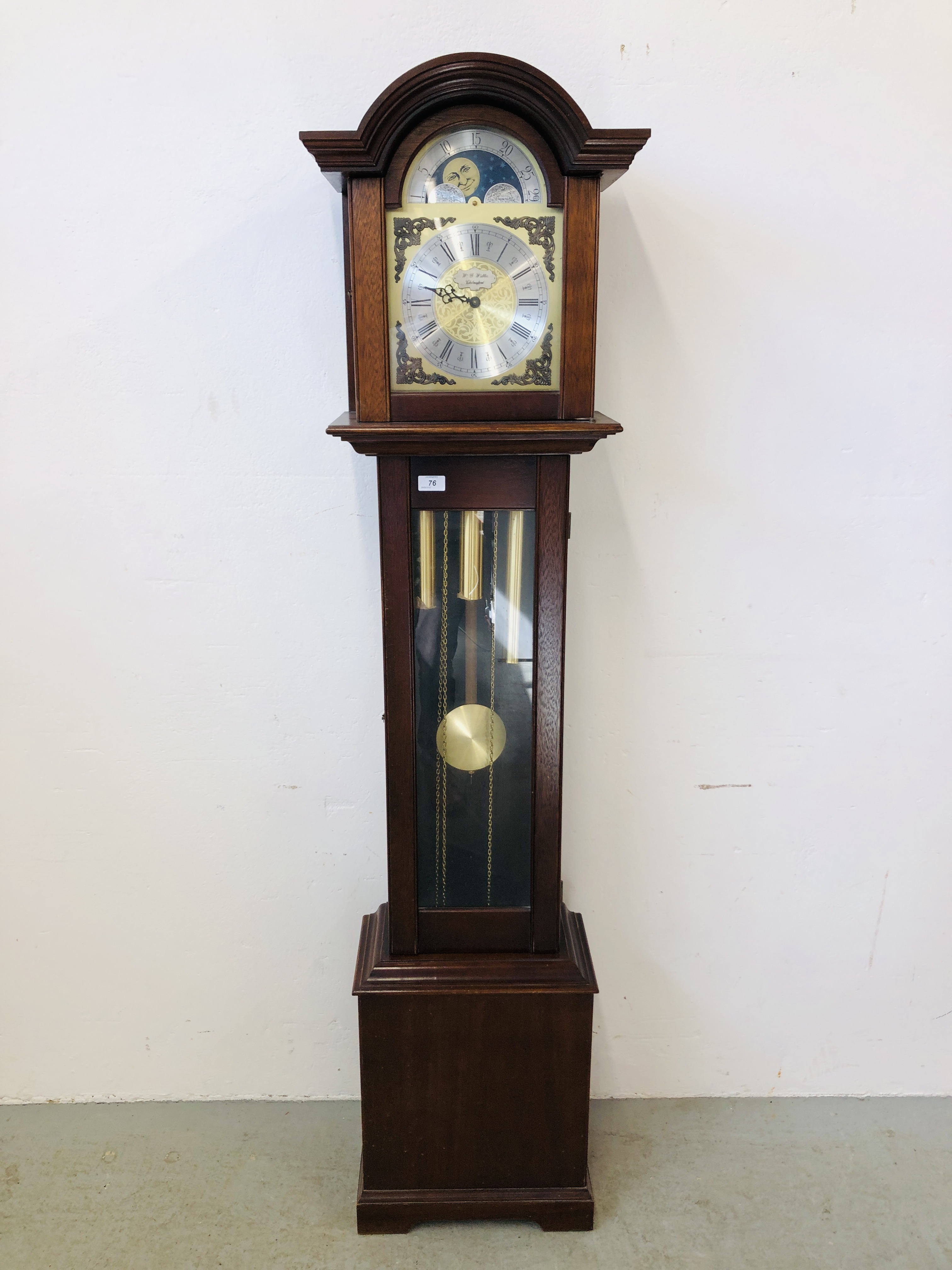 A REPRODUCTION WESTMINSTER CHIMING LONG CASE CLOCK THE DIAL MARKED W.G.