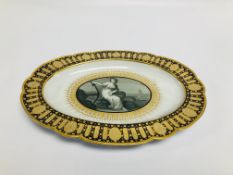 A WORCESTER DISH FROM HOPE SERVICE, PAINTED IN GRISAILLE WITH A SEATED WOMAN TOUCHING AN ANCHOR,