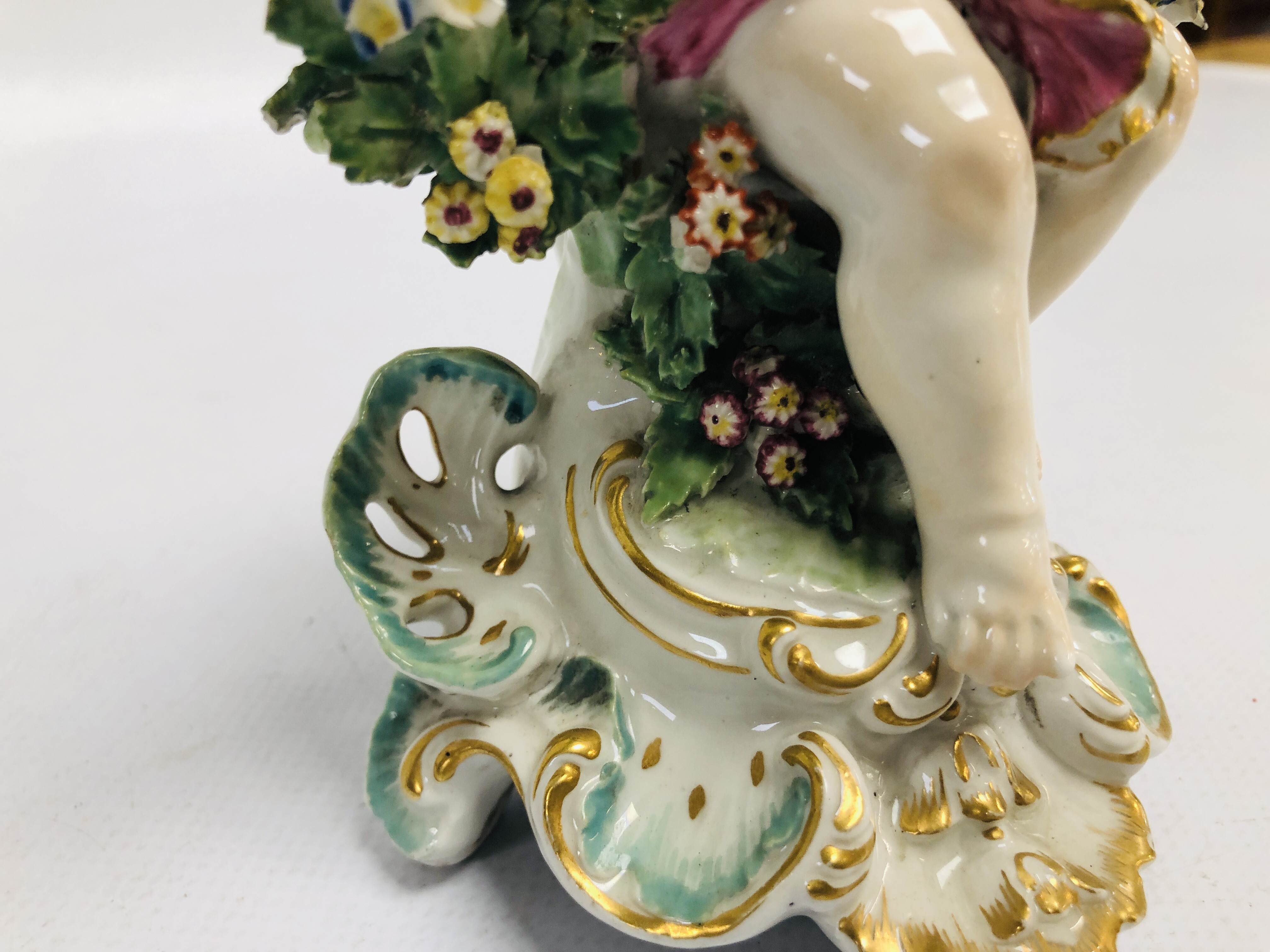 A PAIR OF DERBY FIGURAL CANDLESTICKS, THE SEATED BOY AND GIRL HOLDING A BASKET OF FLOWERS, H 17. - Image 18 of 24
