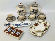 COLLECTION OF ASSORTED CHINA TO INCLUDE JOHNSON BROTHERS TEA SET AND ROYAL ALBERT COUNTRY ROSE