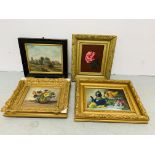 3 X VINTAGE GILT FRAMED STILL LIFE OILS ONE BEARING INITIALS S.L.