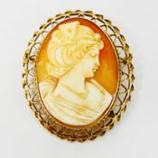 VINTAGE 9CT. GOLD CAMEO BROOCH HEIGHT 6CM. WIDTH 5CM.