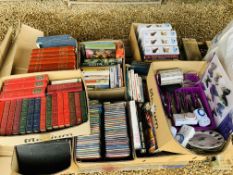 SEVEN BOXES OF ASSORTED BOOKS, BOX CONTAINING COLLECTION OF GREAT COMPOSER CD'S,