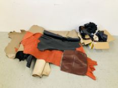 A QUANTITY OF LEATHER AND LEATHER OFF CUTS.