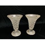 PAIR OF C19TH HOBNAIL CUT TRUMPET VASES HEIGHT 18.5CM.