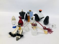 A COLLECTION OF ART GLASS PAPERWEIGHTS AND VARIOUS PERFUME BOTTLES