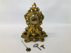 ANTIQUE FRENCH GILDED MANTEL CLOCK BEARING MAKERS INITIALS H&F 2287 H 35CM (ENAMELLED NUMERALS