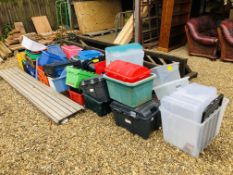 LARGE QUANTITY ASSORTED PLASTIC STORAGE BOXES