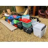 LARGE QUANTITY ASSORTED PLASTIC STORAGE BOXES