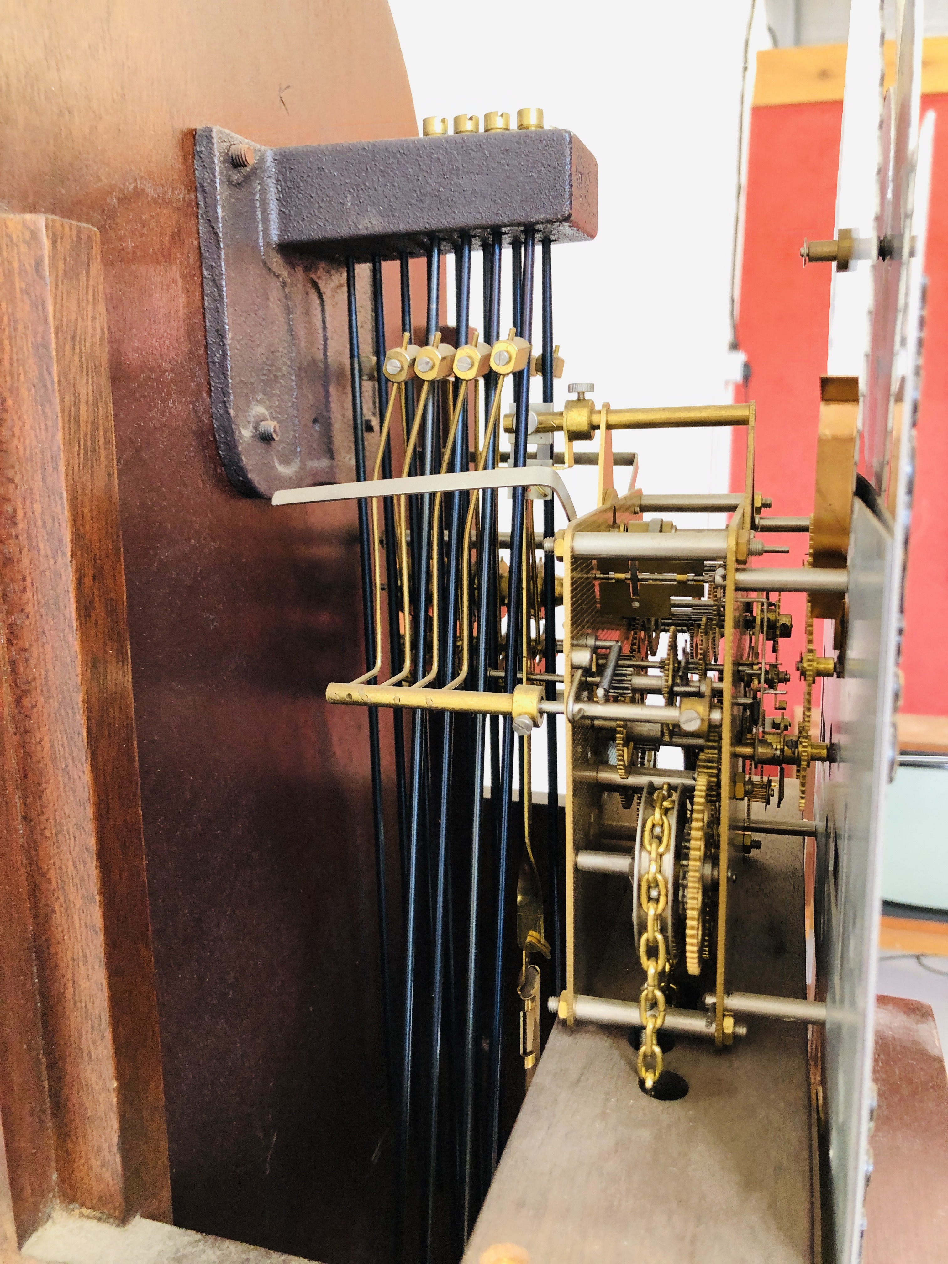 A REPRODUCTION WESTMINSTER CHIMING LONG CASE CLOCK THE DIAL MARKED W.G. - Image 8 of 9