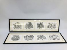 PAIR OF FRAMED FOUR SECTION PRINTS BY N.WARD LENGTH 79CM. HEIGHT 20CM.