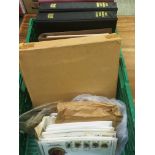 CRATE WITH STAMPS AND FIRST DAY COVERS IN FIVE ALBUMS AND LOOSE