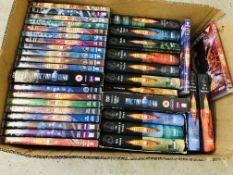 A BOX OF DOCTOR WHO DVD'S AND BOOKS.