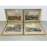 A SET OF 4 HUNTING PRINTS, THE MEET, AWAY, THE BREAK, PARTLY MOUNTED OVER MARGINS, 45.5CM X 60CM.